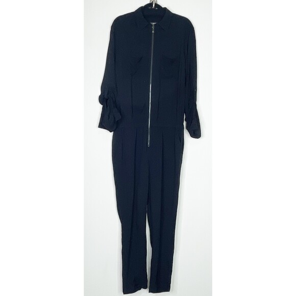 LOFT Black Utility Zip Roll Tab Sleeve Jumpsuit Women's Size Medium - Picture 1 of 8